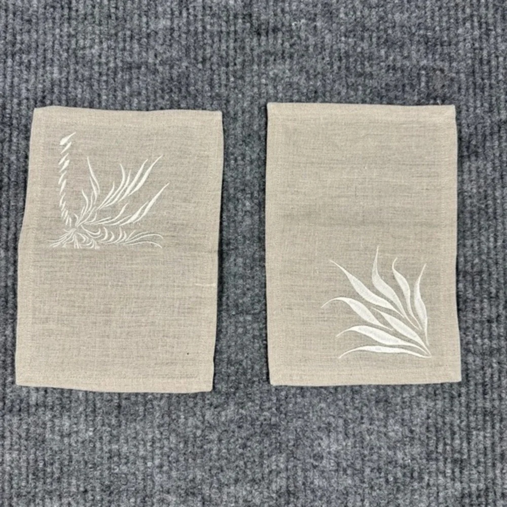 Viabrava 100% Linen Embroidered Placemats Napkins 16 Pieces Abstract Tropical